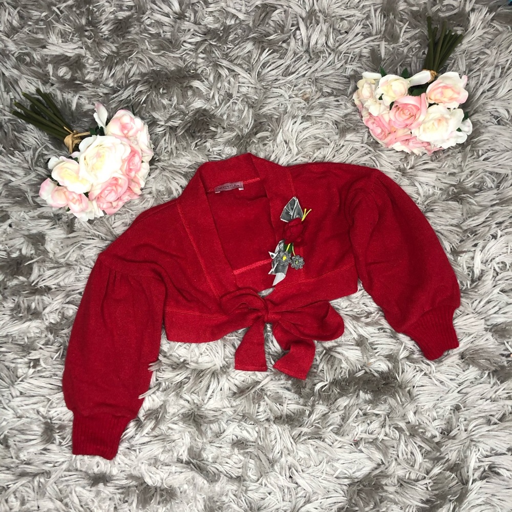 Monnalisa Red Cropped Cardigan Girls Size 4